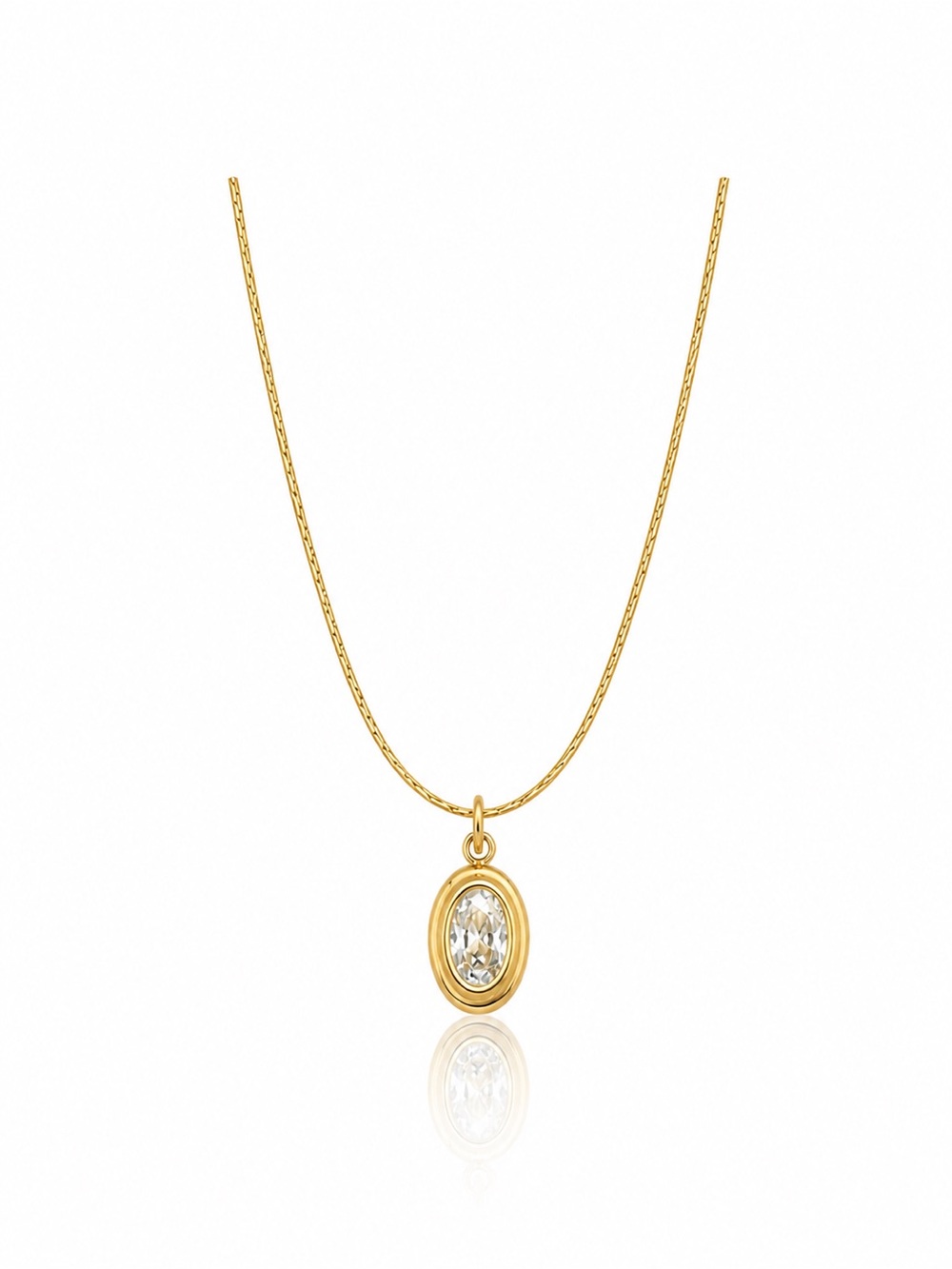 Gold Oval Crystal Pendant Necklace